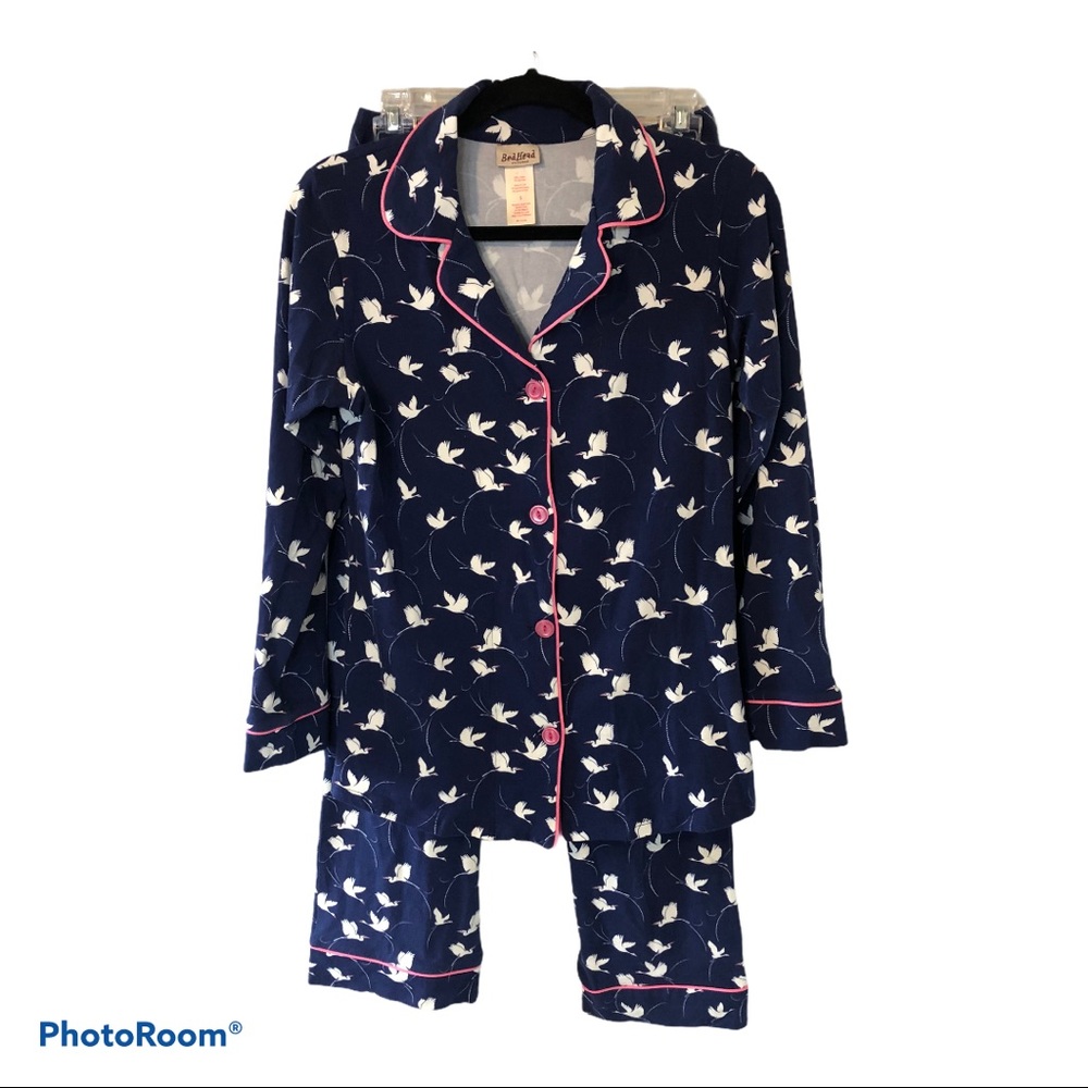 Bed Head crane bird print pajama set blue small